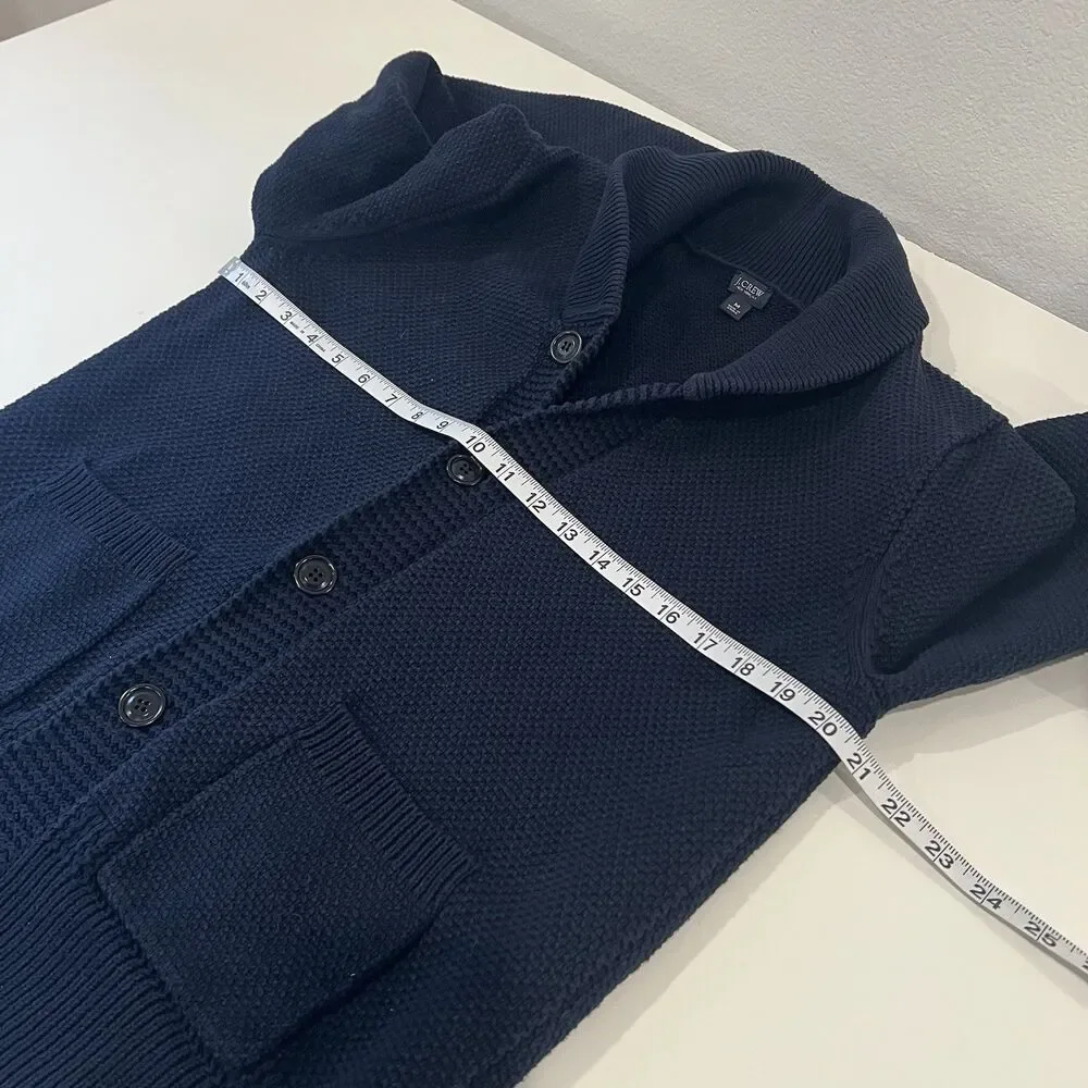 J. Crew Cotton Cable Knit Shawl-Collar Cardigan M Navy Heritage Academia Preppy